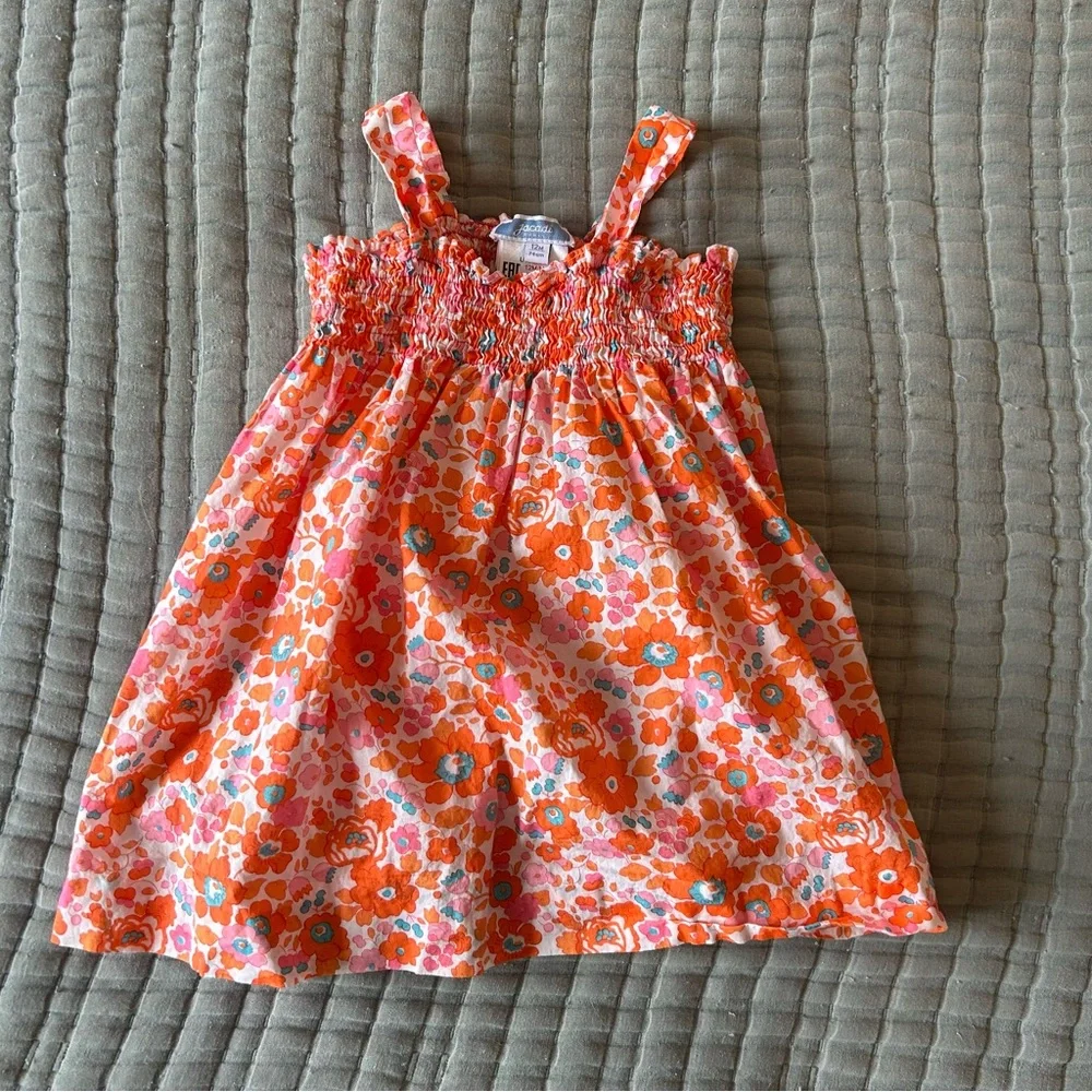 Jacadi Paris Liberty Fabric Floral Pink and Orange Sundress‎ size 12 m
